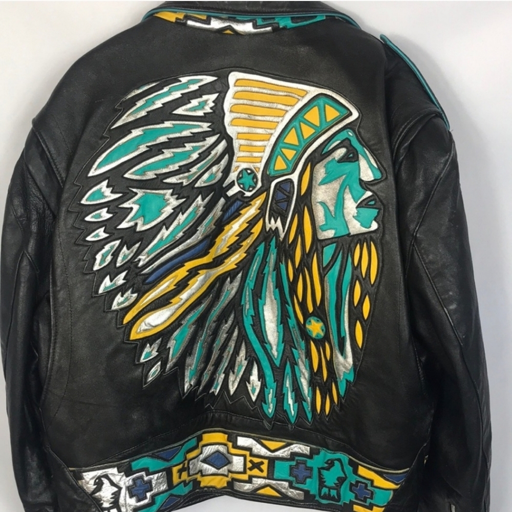 Dallas Premium Black Leather jacket, Native American Chief, motorcycle jacket XL